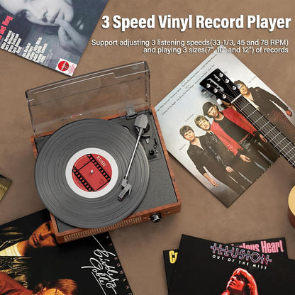 Vynell Retro Vinyl Record Player – Bluetooth Turntable with Built-in Speakers & USB